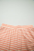 Pink Stripe Drop Shoulder T Shirt and Shorts Plus Size Summer Set