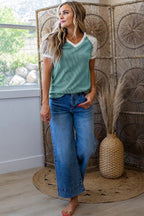 Green Bay Color Block Lace Leopard Patchwork Twisted Ribbed Tee