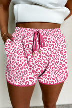 Leopard Elastic Waistband Lace up Contrast Trim Casual Shorts