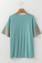 Color Block Striped Detail Loose T Shirt