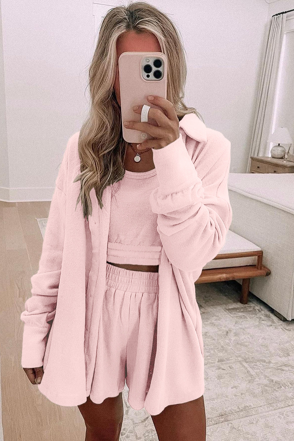 3 Pcs Crop Tank Top Shorts with Cardigan Lounge Set