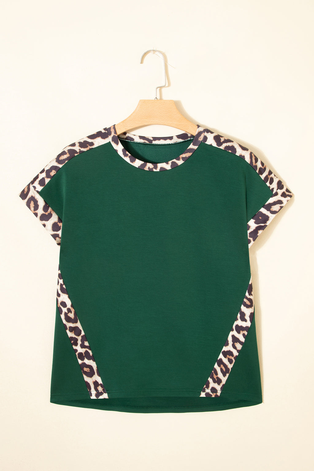 Leopard Trim Round Neck Loose T Shirt