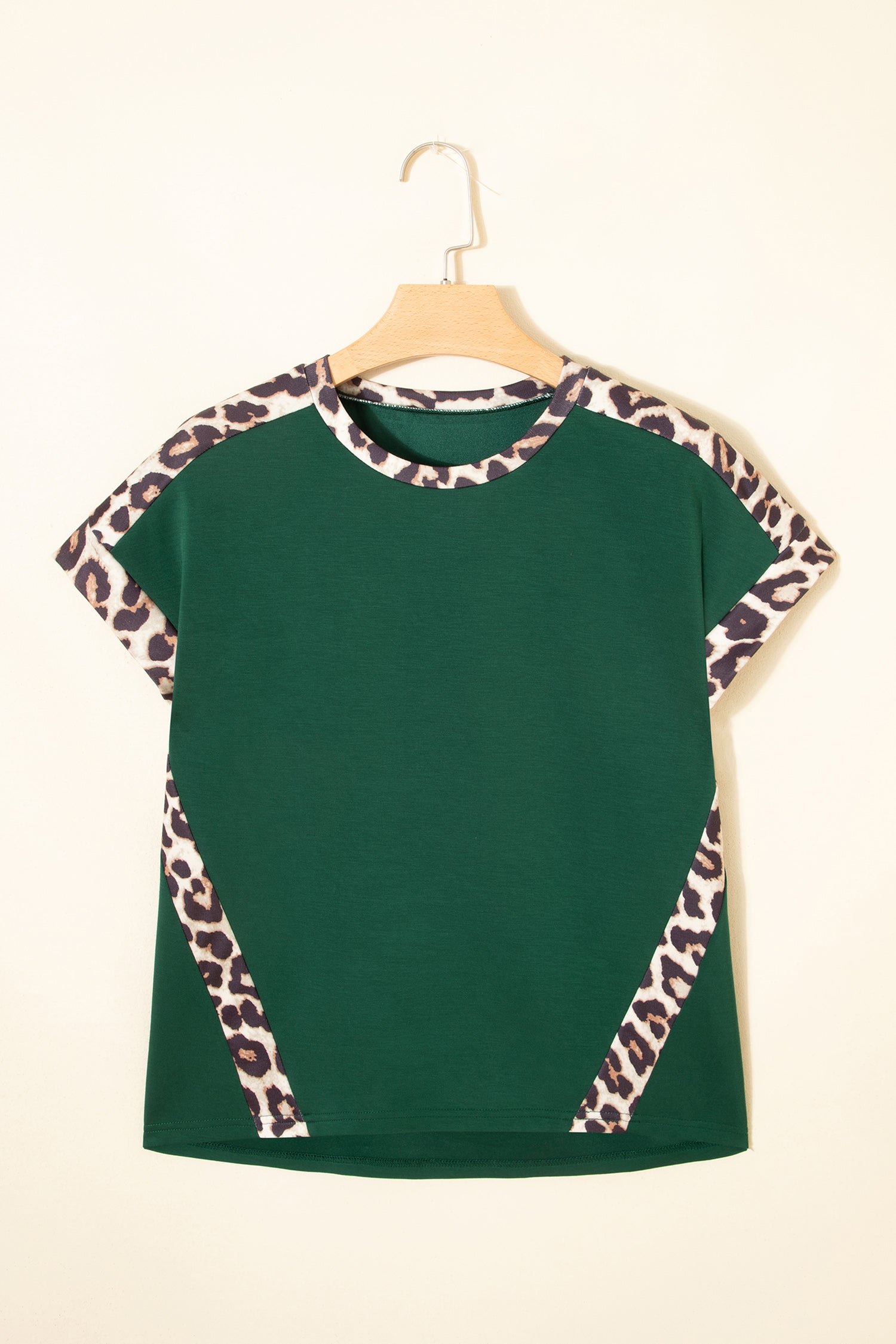 Leopard Trim Round Neck Loose T Shirt