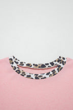 Color Block Leopard Patchwork Dolman Sleeve High Low Baggy Sweatshirt