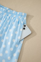 Polka Dot Print Color Block Trim Mock Neck Short Set