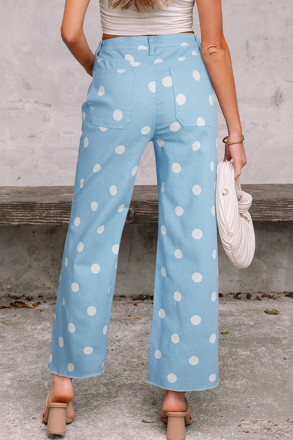 Polka Dot Print Raw Hem Shift Jeans