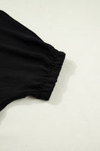Black Dolman Half Sleeve Leopard Patchwork Trim V Neck Blouse