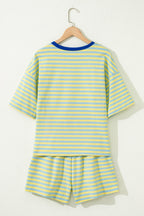 Striped Drop Shoulder Boxy Casual Terry Short Set
