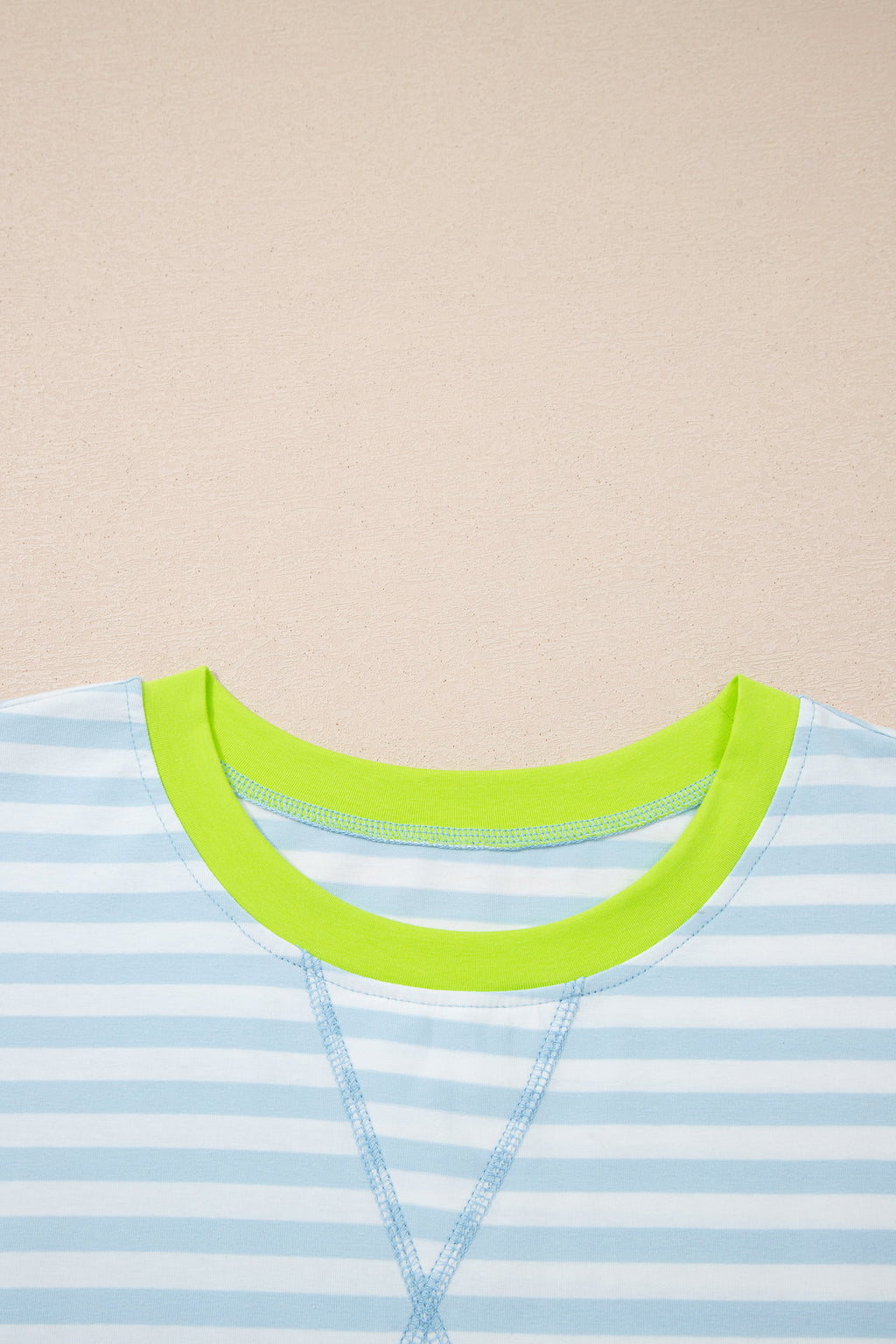 Striped Contrast Neck Loose Tee and Drawstring Shorts Set