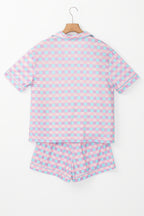 Purple Checkered Pattern Short Sleeve Pyjamas Set