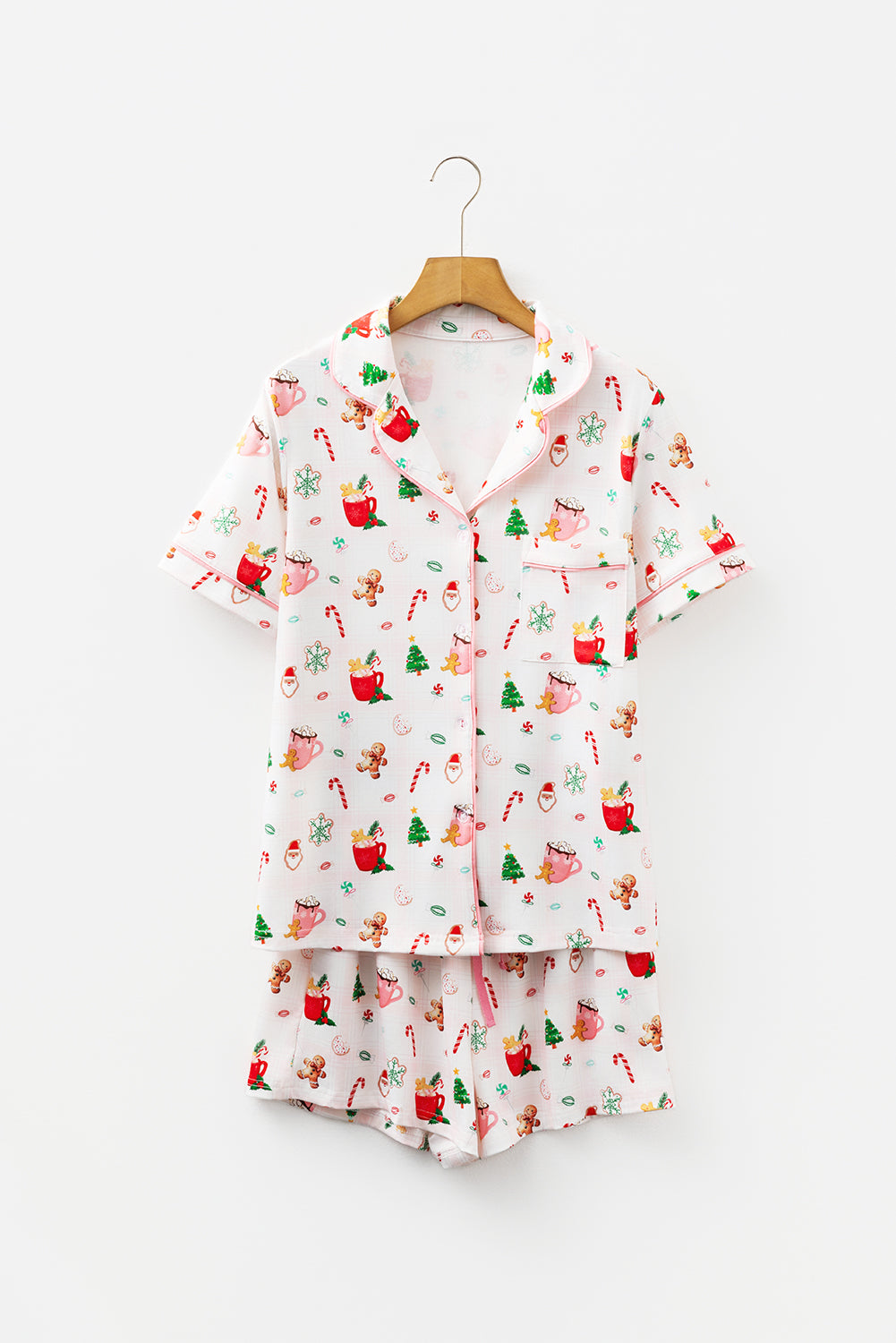 White Christmas Spirits Shirt Style 2pcs Short Pyjama Set