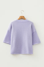 3/4 Sleeve Boxy Knit Button Down Sweater Cardigan