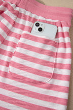 Striped Puff Short Sleeve T Shirt Matching Shorts Set