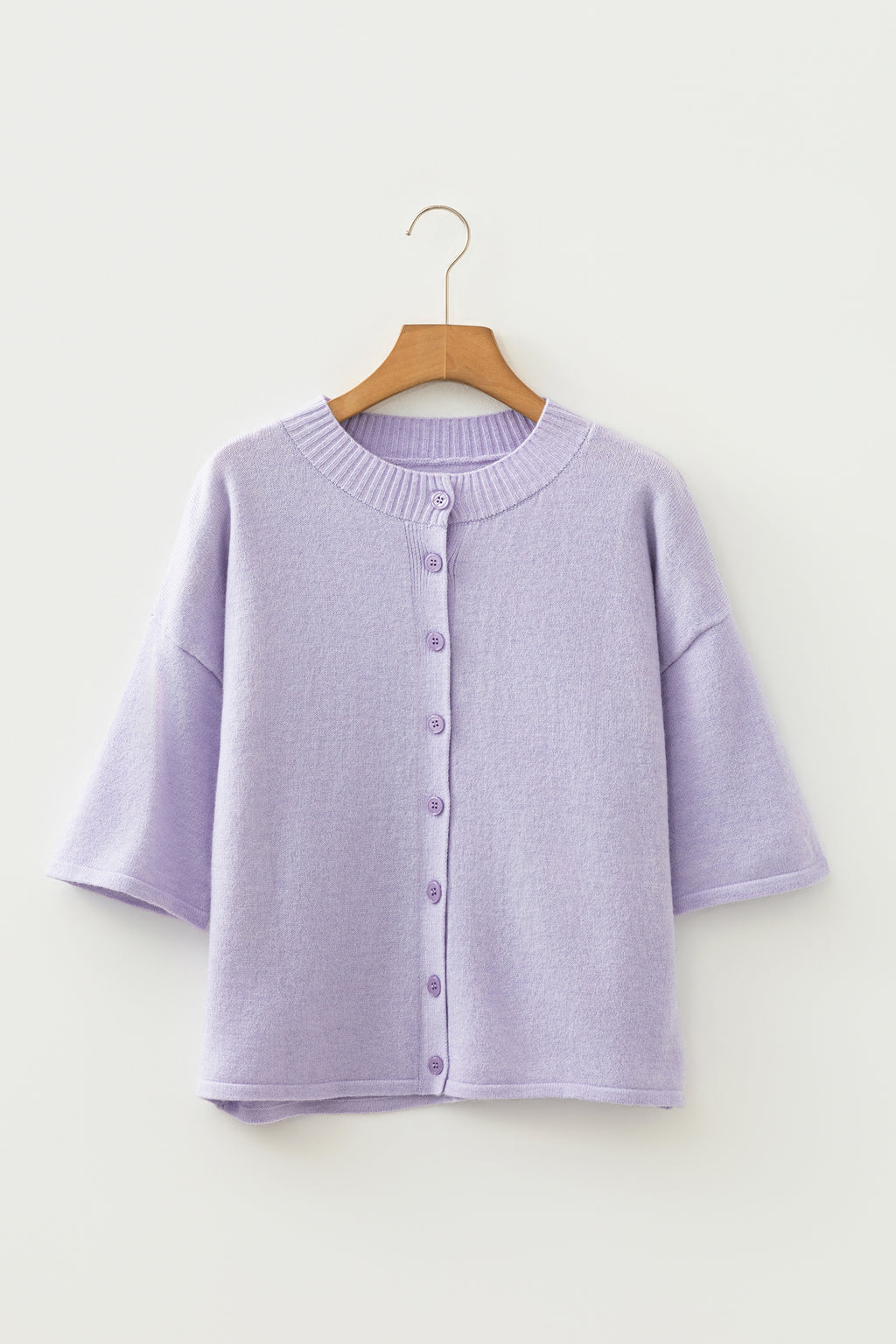 3/4 Sleeve Boxy Knit Button Down Sweater Cardigan