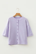 3/4 Sleeve Boxy Knit Button Down Sweater Cardigan