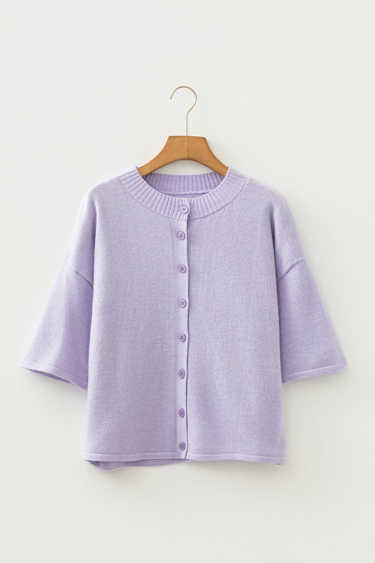 3/4 Sleeve Boxy Knit Button Down Sweater Cardigan