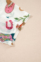 White LOVE WILD DREAMER Western Print Sheer Mesh Top