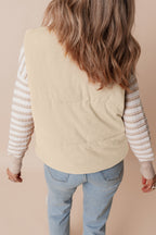 Corduroy Stand Neck Zipped Puffer Vest