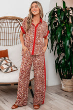 Contrast Trim Leopard Top and Pant Set