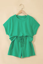 Solid Color Loose Tee Drawstring Shorts 2pcs Outfit