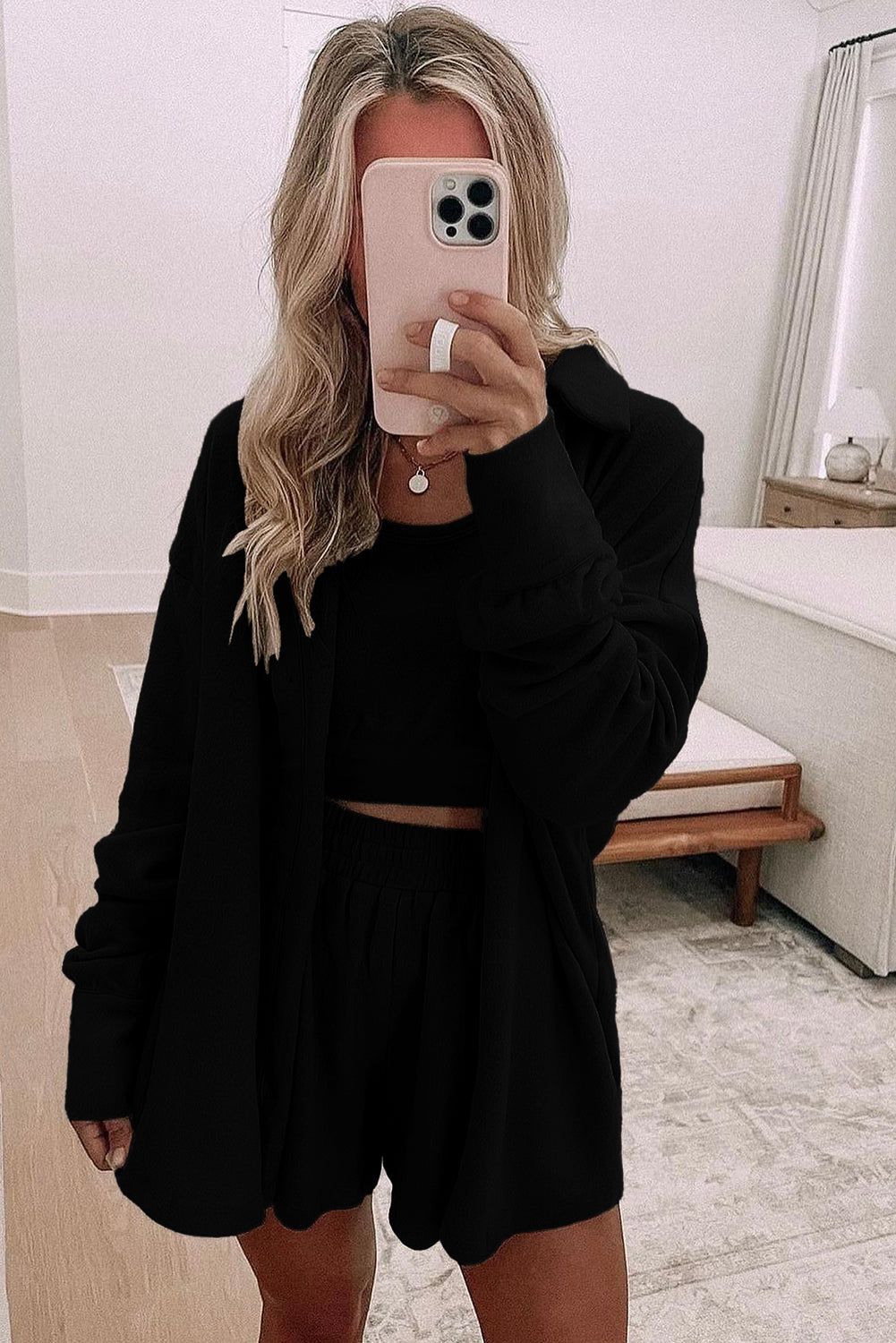 3 Pcs Crop Tank Top Shorts with Cardigan Lounge Set