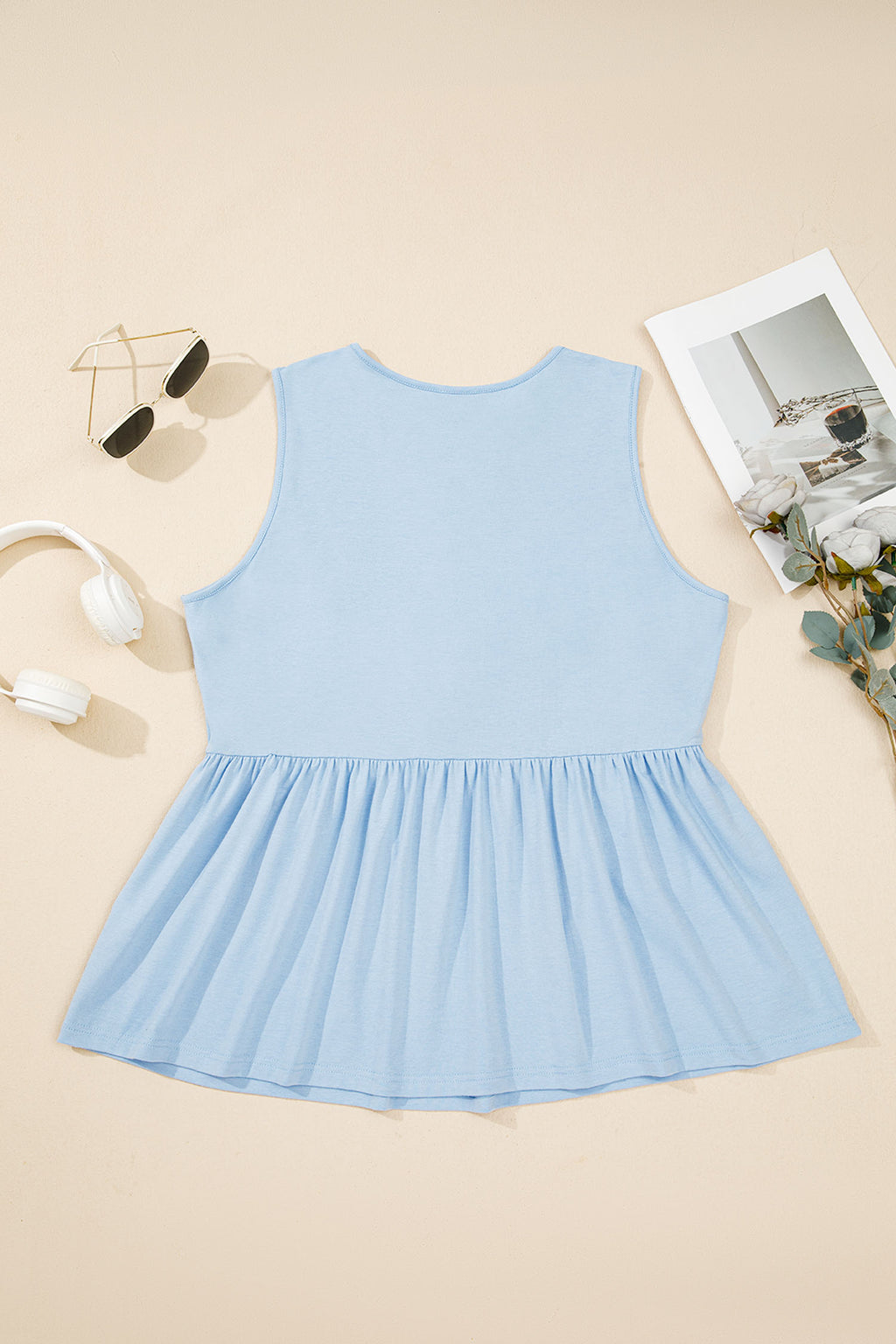 Plus Size Solid Color Bow Tie Peplum Tank Top