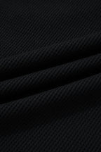 Black Plus Size Textured Contrast Denim Patchwork Button Polo Tee