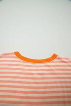 Pink Stripe Drop Shoulder T Shirt and Shorts Plus Size Summer Set