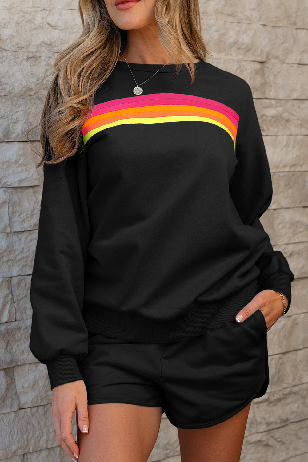 Accent Pullover and Shorts Two Piece Casual Set