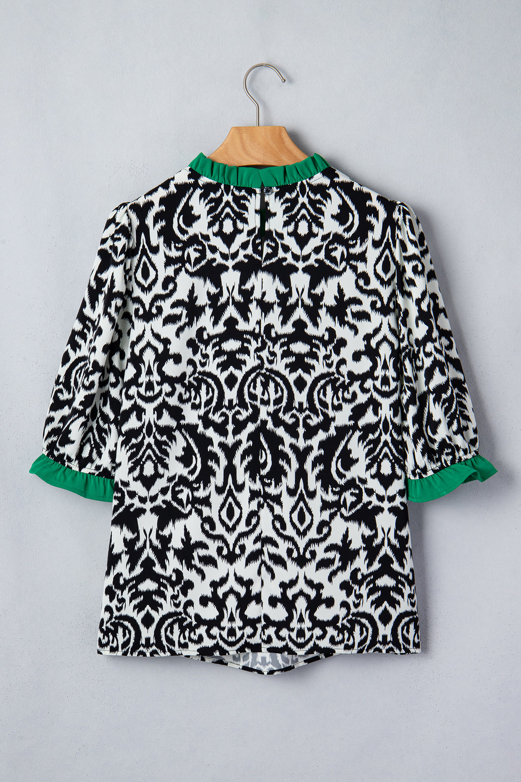 Damask Print Ruffled Colour Block Detail Half Sleeve Blouse