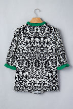 Damask Print Ruffled Colour Block Detail Half Sleeve Blouse