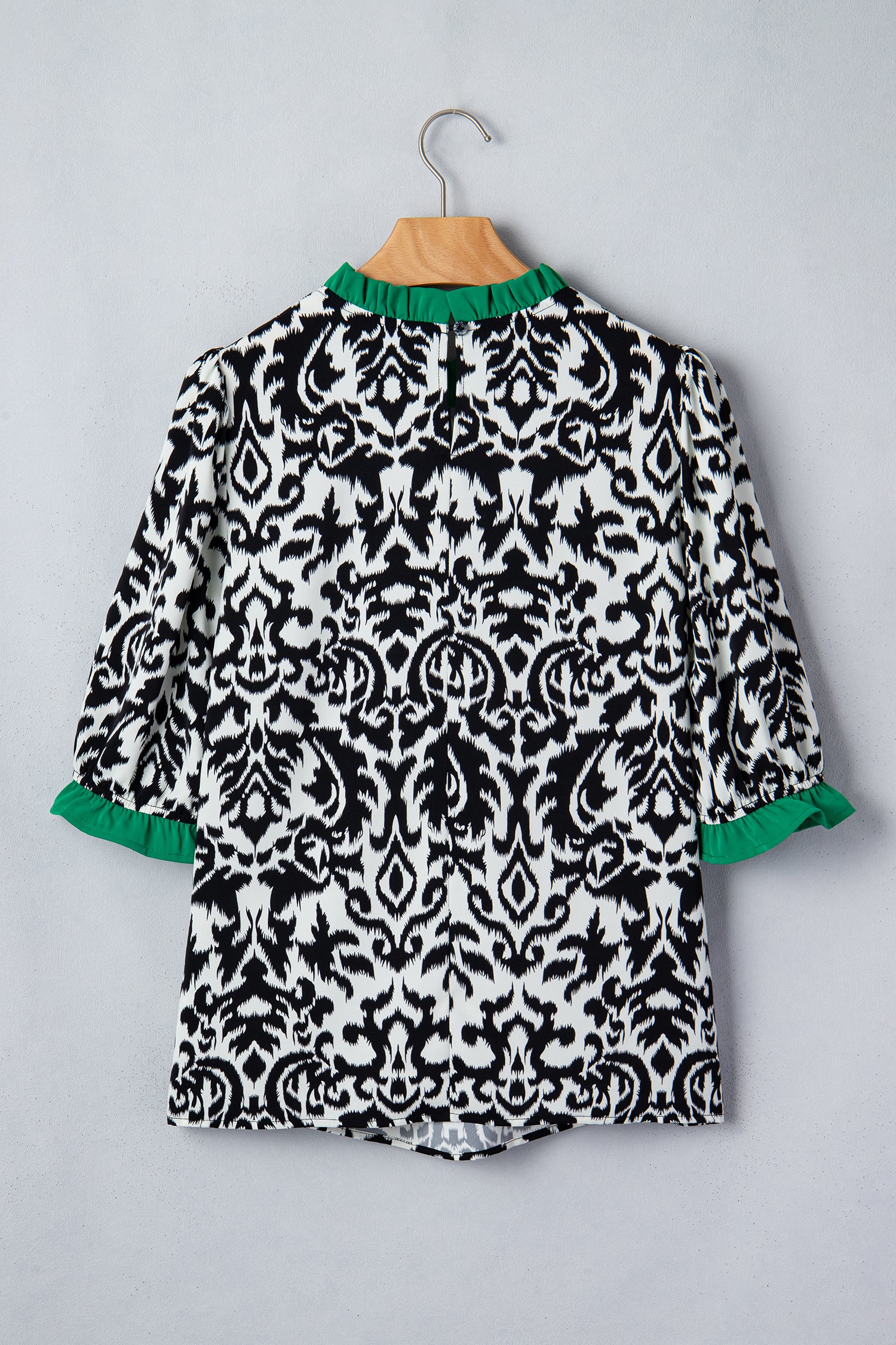 Damask Print Ruffled Colour Block Detail Half Sleeve Blouse