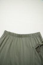 Laurel Green Solid Color Oversize Tee Tie Wrap Mini Skort 2pcs Set