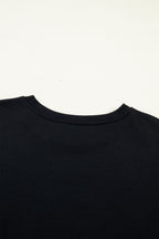 Black Solid Color Dropped Shoulder Long Sleeve Top