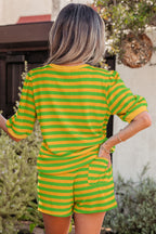 Striped Puff Short Sleeve T Shirt Matching Shorts Set