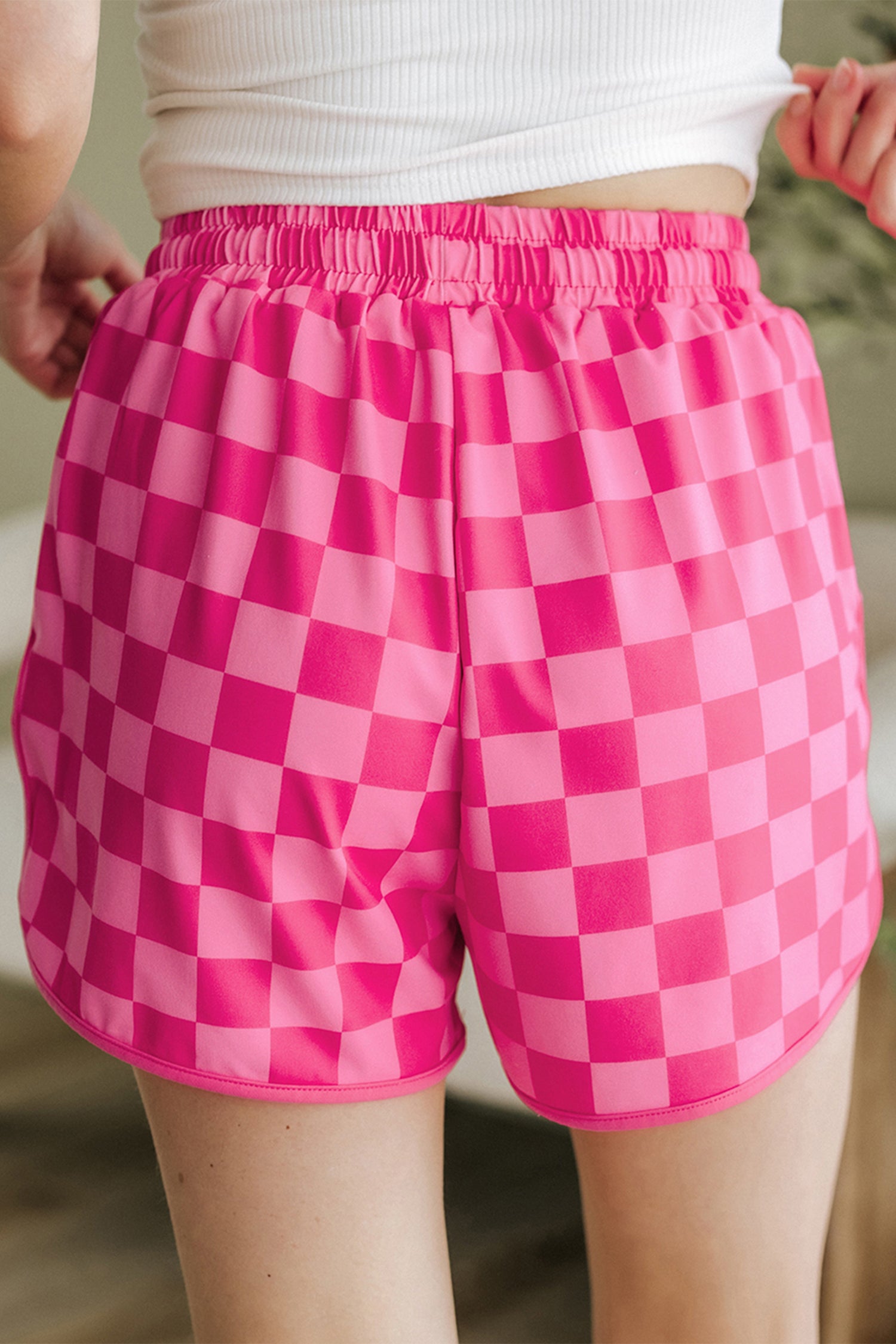 Checkered Drawstring Elastic Waist Casual Shorts