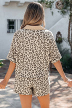 V Neck Collar Leopard Printed 2pcs Short Set
