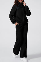Drop Shoulder Zip Up Jacket Drawstring Pants Active 2pcs Set