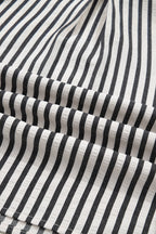 Black Stripe Collared Split Neck Short Bubble Sleeve Blouse