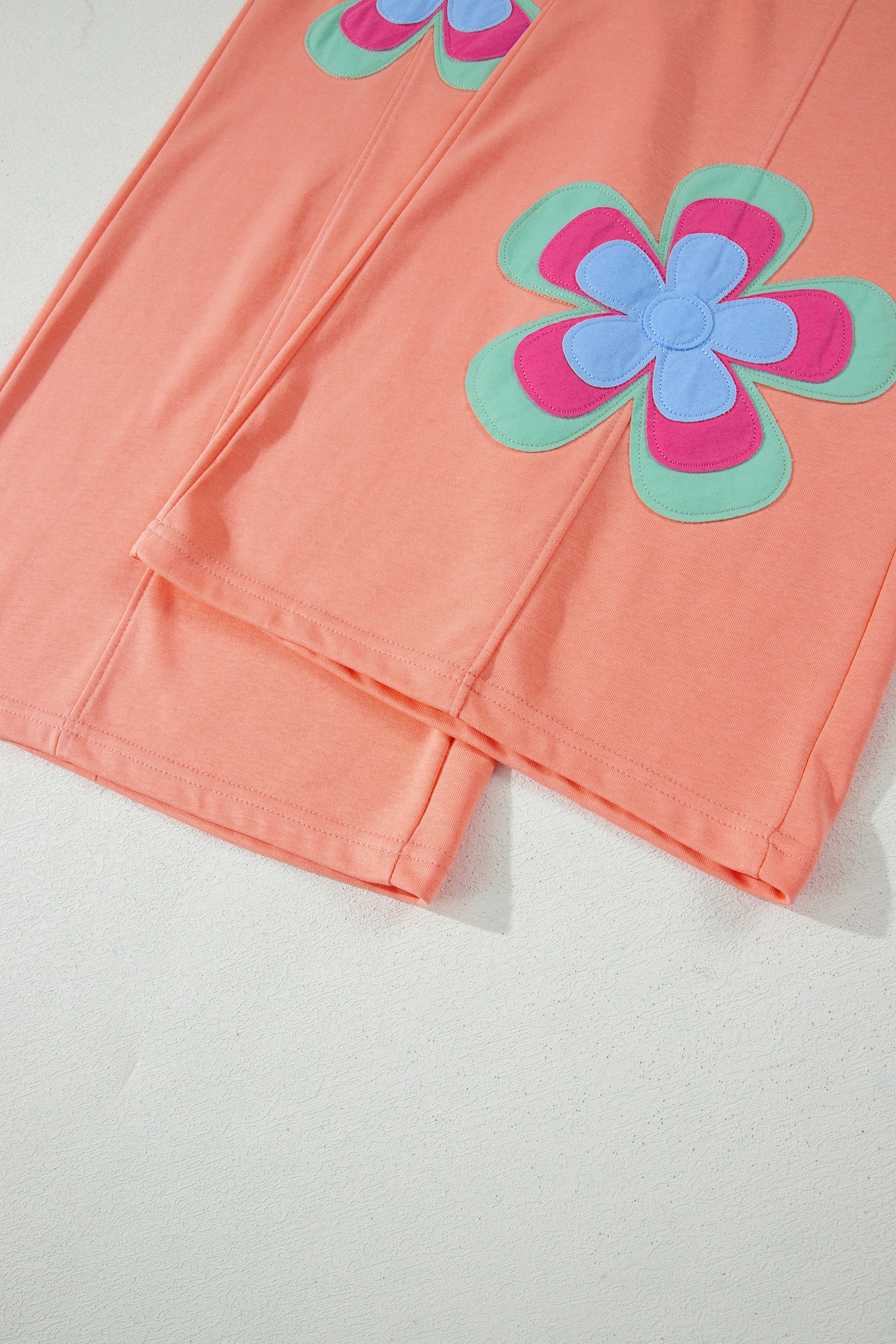 Colour Block Flower Patchwork Drawstring Contrasted Elastic Waist Wide Leg Pants
