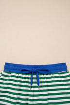 Striped Drop Shoulder Boxy Casual Terry Short Set