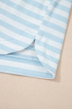 Striped Contrast Neck Loose Tee and Drawstring Shorts Set