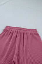 Pitaya Pink Twisted Ribbed Loose Tee Drawstring Elastic Waist 2pcs Short Set