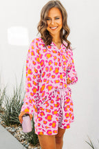 Leopard Print Long Sleeve Shirt and Shorts Pyjama Set