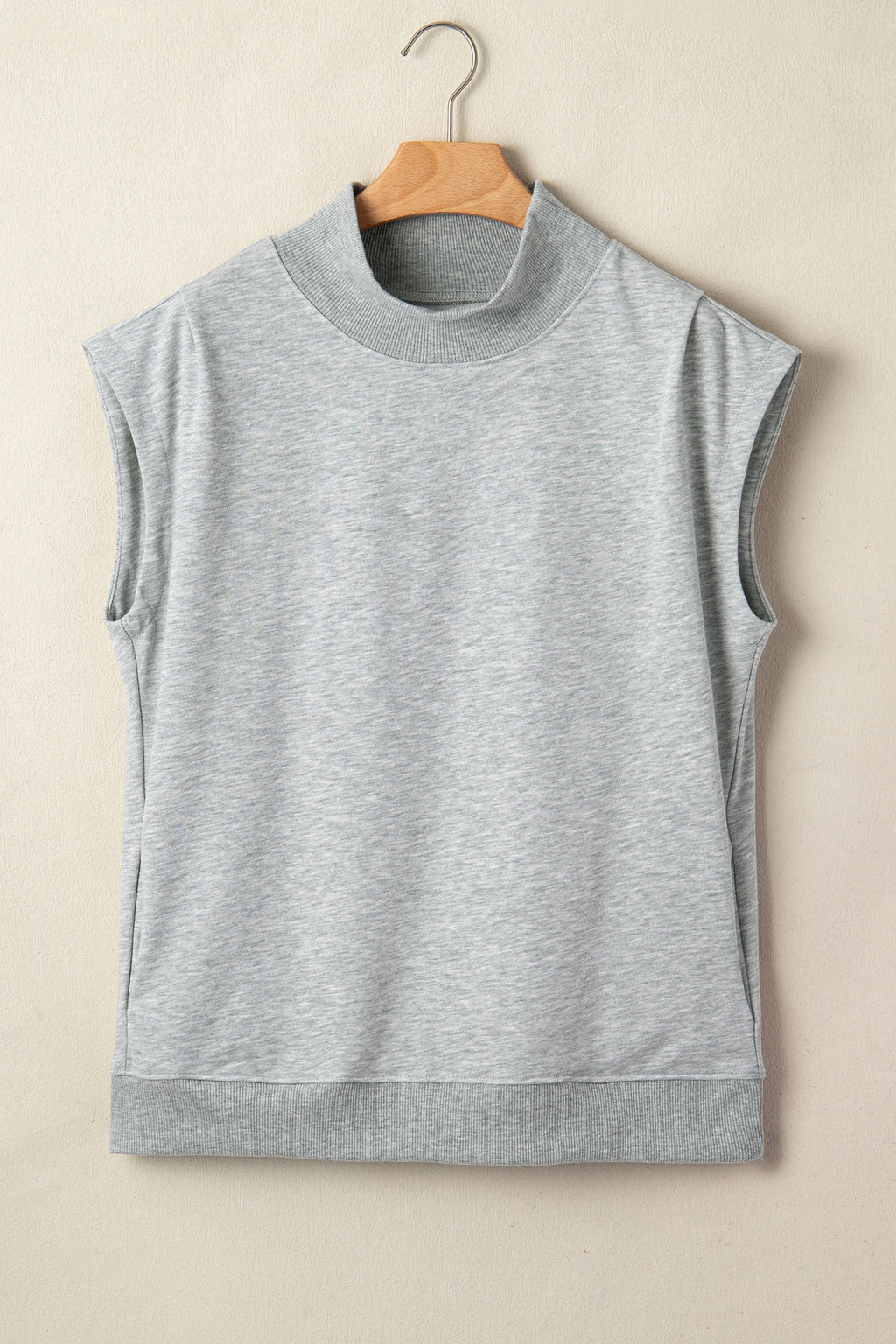 Solid Color High Neck Cap Sleeve Loose Top