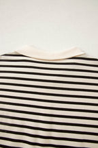 Black Stripe Ribbed Color Block Trim Zip Polo Tee Drawstring Shorts 2pcs Outfit