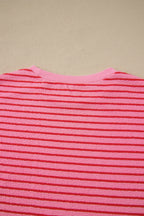 Rose Stripe Side Split Knit Tee Drawstring Shorts Set