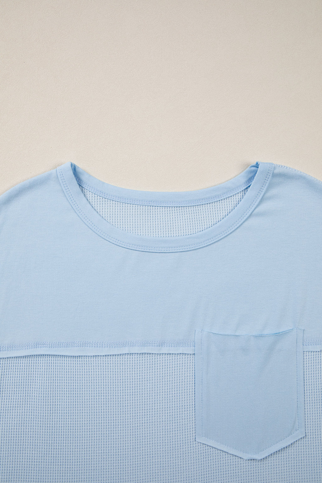 Solid Coluor Raw Seam Waffled Patchwork Casual T Shirt