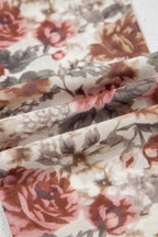Red Floral Print Stitched Detail Tie V Neck Long Bell Sleeve Blouse