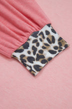 Color Block Leopard Patchwork Dolman Sleeve High Low Baggy Sweatshirt